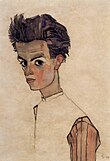 Self-portrait with striped shirt, 1910, Leopold Museum, Vienna