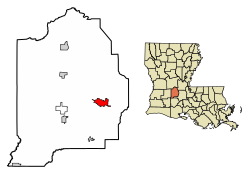 Location of Ville Platte in Evangeline Parish, Louisiana.
