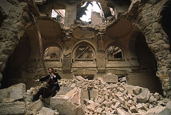 A cello player in the destroyed National Library, Sarajevo