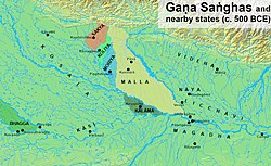 The constituent tribes of the Vajjika League, Licchavi, Videha, and Nāya, among the Gaṇasaṅghas