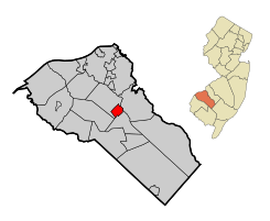 Map of Pitman highlighted within Gloucester County. Inset: Location of Gloucester County in New Jersey.