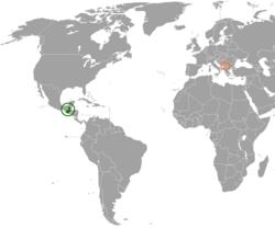 Map indicating locations of Guatemala and Kosovo