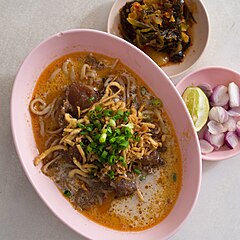 A Muslim style khao soi nuea (beef khao soi), Chiang Mai, Thailand.