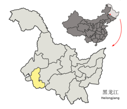 Location of Daqing City (yellow) in Heilongjiang (light gray) and China