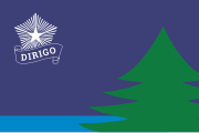 Maine Bicentennial Flag with off-center tree and lower blue field to give the feeling of looking out from the forest over water.