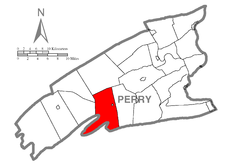 Map of Perry County, Pennsylvania highlighting Tyrone Township