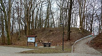 Mound of Mecklenburg Castle with the information board