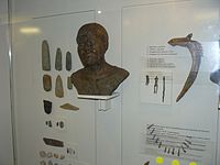 Artifacts and reconstruction of Eastern Hunter-Gatherers from Yuzhny Oleny island by Gerasimov.[39]