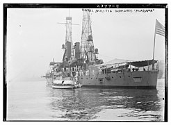 Naval militiamen boarding USS Alabama circa 1910.