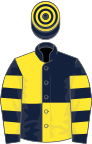 Dark blue and yellow (quartered), hooped sleeves and cap