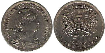 Effigy of the Portuguese Republic on a 50 centavos coin (1912-1968).