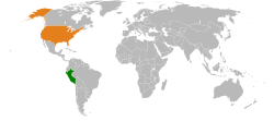 Map indicating locations of Peru and USA