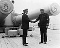 The tampions of the 15-inch guns on the British battleship HMS Queen Elizabeth in 1917