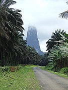 Pico Cão Grande, landmark volcanic plug peak on São Tomé Island (São Tomé and Príncipe), rising over 300 metres (980 ft) above the surroundings.