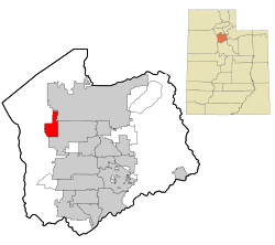 Location of Magna within Salt Lake County and the State of Utah.