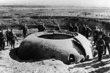 Photograph of a destroyed cupola at Maubeuge Fortress