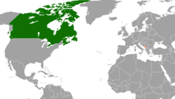 Map indicating locations of Canada and Montenegro