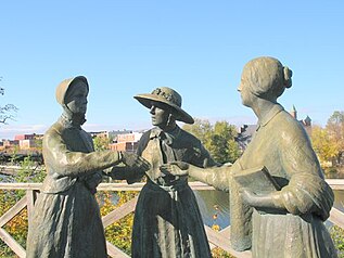 Statue immortalizing 1851 meeting of Elizabeth Cady Stanton, Susan B. Anthony & Amelia Bloomer in Seneca Falls, NY