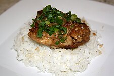 Adobong manók (chicken) over rice