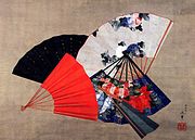 Japanese foldable fan, painted by Hokusai