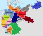 The initial 16 districts of the Gauliga with Württemberg in orange at the bottom