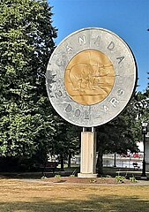 Giant Canadian two-dollar coin Monument, Campbellford, Ontario, Canada