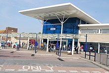 Photograph showing the exterior of Hastings station.