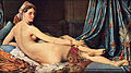 La Grande Odalisque, Jean Auguste Dominique Ingres, 1814, oil on canvas, 91 x 162 cm, Louvre. The subject's elongated proportions, reminiscent of 16th-century Mannerist painters, reflect Ingres's search for the pure form of his model