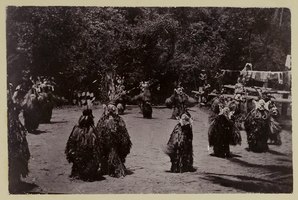 Hudoq Dance Performance in Upper Mahakam River, Borneo, Dutch East Indies circa 1896.