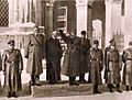 SD Inspector-General Leon Rupnik, Bishop Gregorij Rožman and SS-General Erwin Rösener inspect Slovene Home Guard troops, after the second oath of allegiance, 30 January 1945.