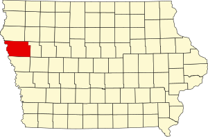 Map of Iowa highlighting Woodbury County
