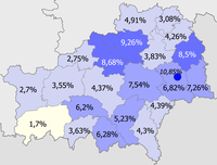 Russians in the region   >10%   8–10%   5–8%   2–5%   <2%