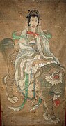 Chinese painting of Xiwangmu riding a foo dog