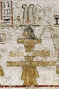 Bir el-Shaghala Tomb 1, djed-pillar topped by a human head, for the veneration of Osiris