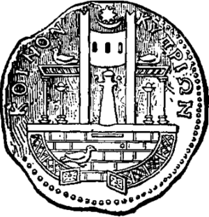 A coin of the Cypriot League. The name, Koinon Kypriōn, is embossed around the upper perimeter.