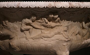 A sleeping Hermaphrodite being viewed. Krater. Marble. Ancient Greek. 110 - 90BCE