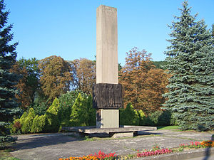 Memorial dedicated to World War II resistance fighters on the site of Stalag VIII-D.