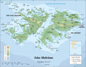 Map of the Islands, with Argentine names
