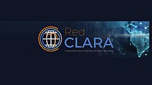 RedCLARA logo applied over a Latin American map image