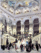 The grand stairway of the Paris Opera, designed by Charles Garnier, in the style he called simply "Napoleon III"
