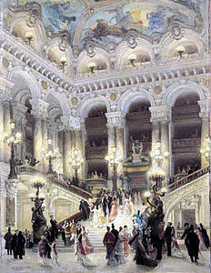 The grand stairway of the Paris Opera, designed by Charles Garnier, was begun in 1864 but not finished until 1875.