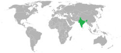 Map indicating locations of India and Kuwait