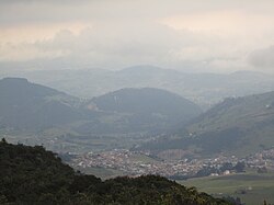 La Calera viewed from a mountain to the west, just before a storm