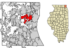 Location of Gurnee in Lake County, Illinois.