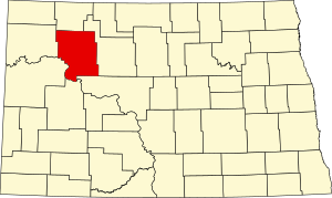 Map of North Dakota highlighting Mountrail County