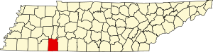 Map of Tennessee highlighting Hardin County