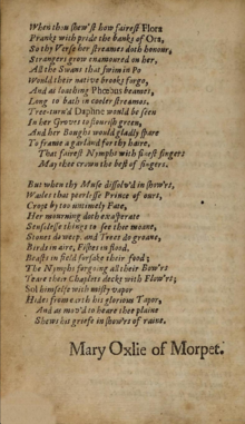 Second half of Mary Oxlie's poem "To William Drummond of Hawthornden"