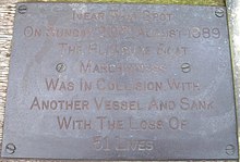 Brass plaque that reads: "Near this spot on Sunday 20th August 1989 The Pleasure Boat Marchioness was in collision with another vessel and sank with the loss of 51 lives"