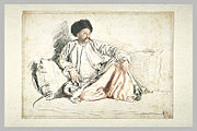 Portrait de M. Levett, Négociant Anglais, en Costume Tartare. Francis Levett, English Turkey merchant, dressed in Turkish costume, circa 1740, drawing by Jean-Étienne Liotard. The Louvre Museum, Paris