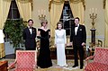 President Ronald Reagan and First Lady Nancy Reagan with Charles, Prince of Wales and Diana, Princess of Wales at the White House during the Waleses' official visit to the United States, 1985